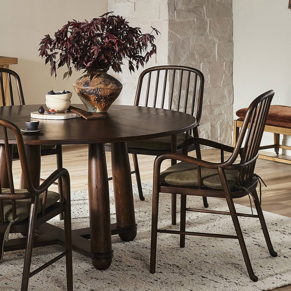 Brenna Broadway Olive Linen Dining Arm Chair | Kathy Kuo Home