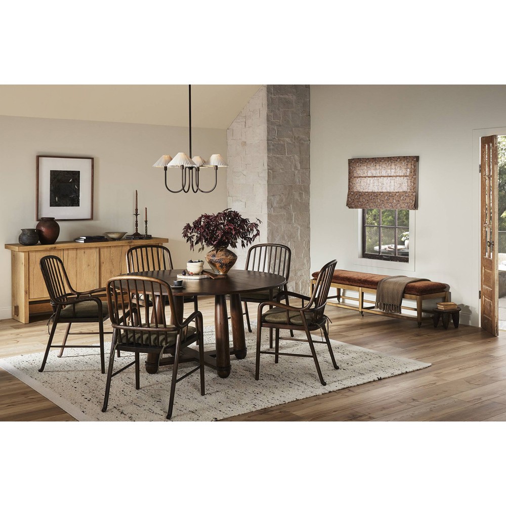 Brenna Broadway Olive Linen Dining Arm Chair | Kathy Kuo Home