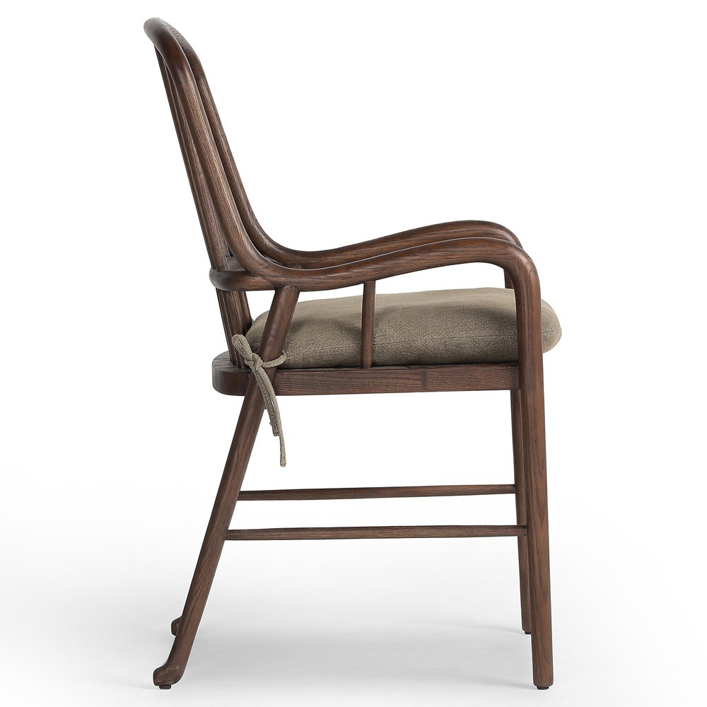 Brenna Broadway Olive Linen Dining Arm Chair | Kathy Kuo Home