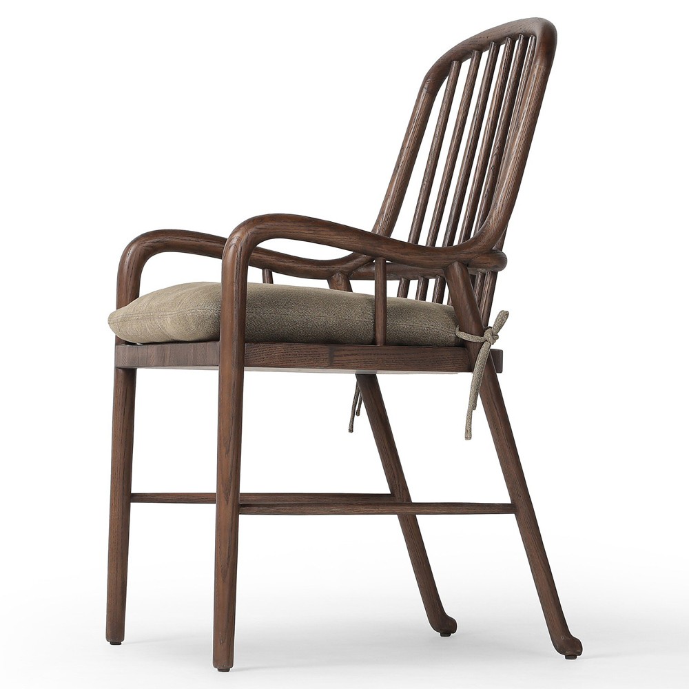 Brenna Broadway Olive Linen Dining Arm Chair | Kathy Kuo Home