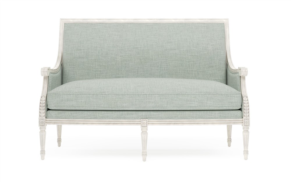 Juliette Spring Blue Textured Weave Vintage White Settee|