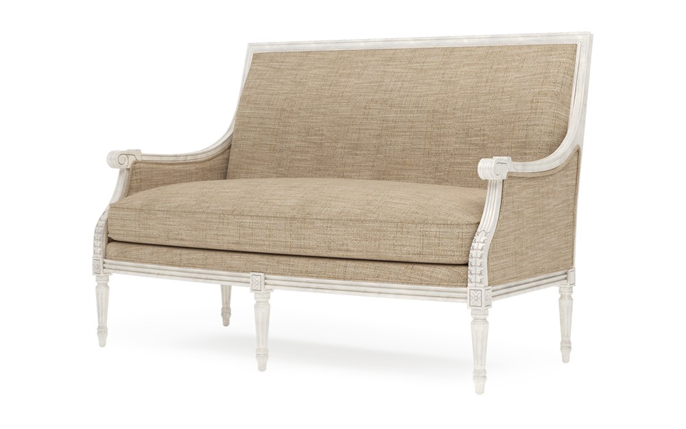 Juliette Mocha Textured Weave Vintage White Settee|