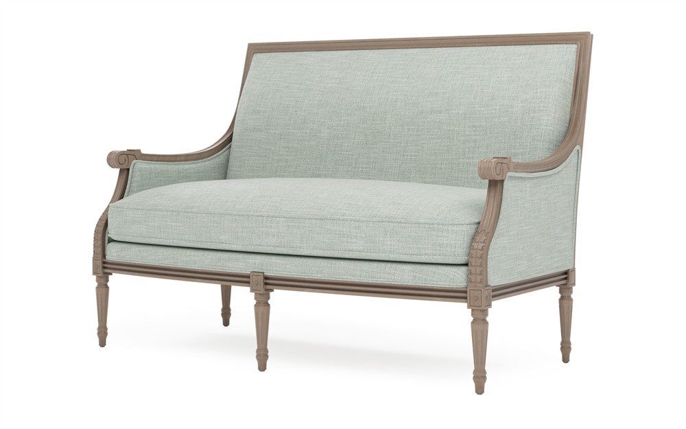 Juliette Spring Blue Textured Weave Driftwood Settee|