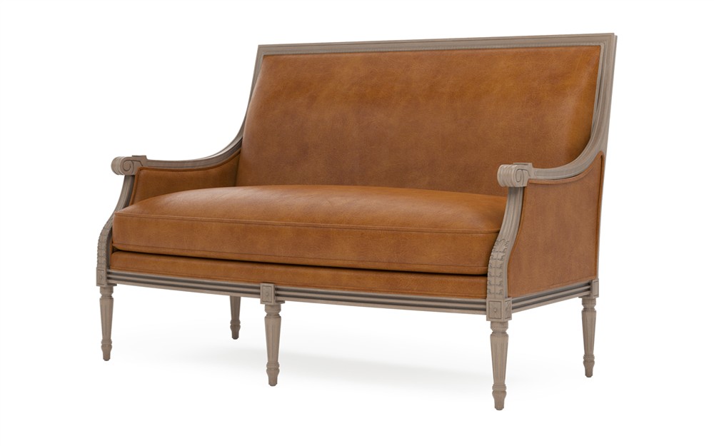 Juliette Camel Leather Driftwood Settee|