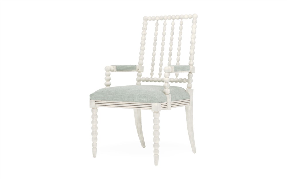 Sabinna Spring Blue Textured Weave Vintage White Dining Arm Chair|