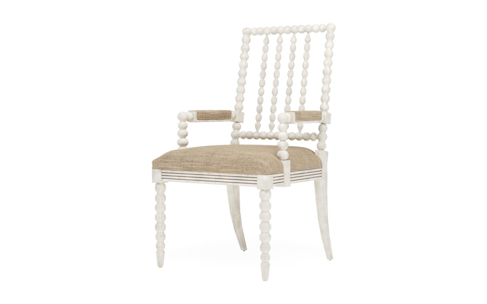 Sabinna Mocha Textured Weave Vintage White Dining Arm Chair|