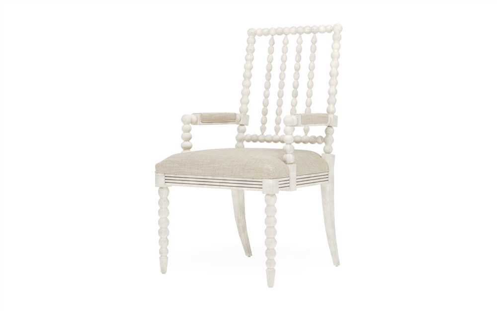 Sabinna Pebble Shore Textured Weave Vintage White Dining Arm Chair|