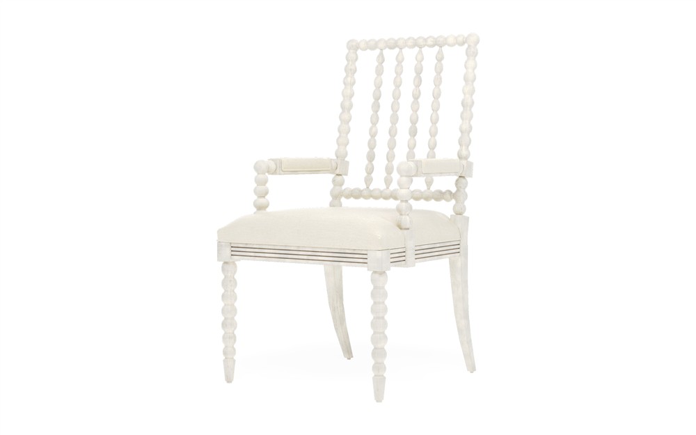 Sabinna Heathered Ivory Crypton Vintage White Dining Arm Chair|
