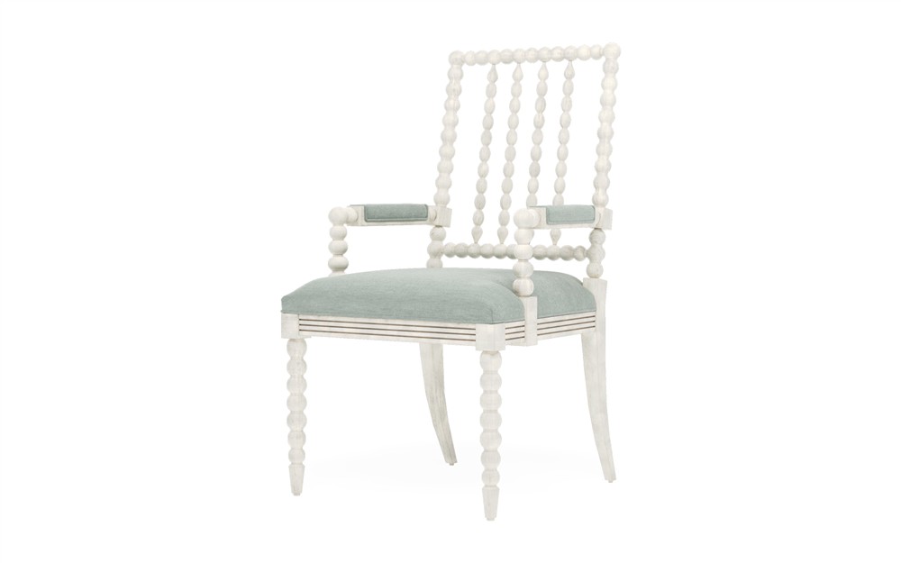 Sabinna Sea Mist Velvet Vintage White Dining Arm Chair|