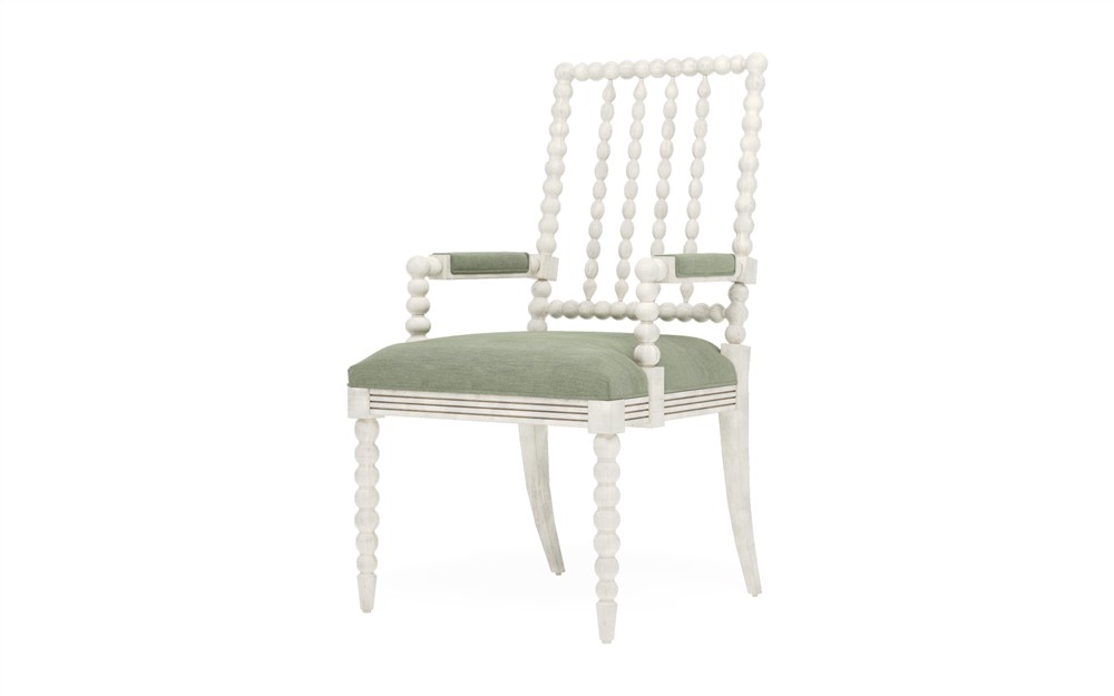 Sabinna Lustre Verde Velvet Vintage White Dining Arm Chair|