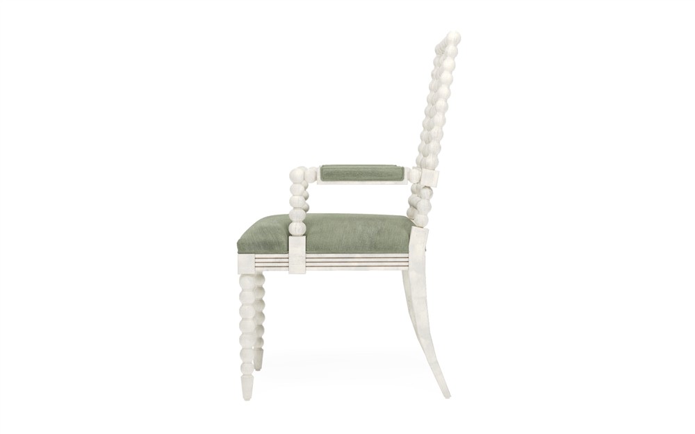 Sabinna Lustre Verde Velvet Vintage White Dining Arm Chair|