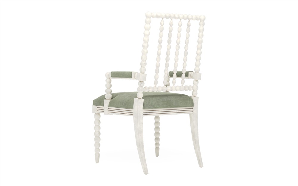 Sabinna Lustre Verde Velvet Vintage White Dining Arm Chair|