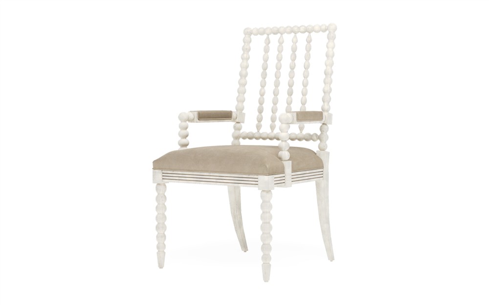 Sabinna Elephant Grey Leather Vintage White Dining Arm Chair|