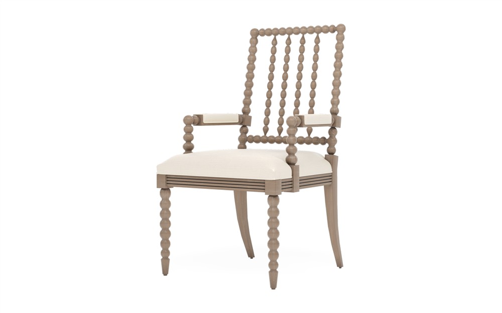 Sabinna Classic White Textured Weave Driftwood Dining Arm Chair|