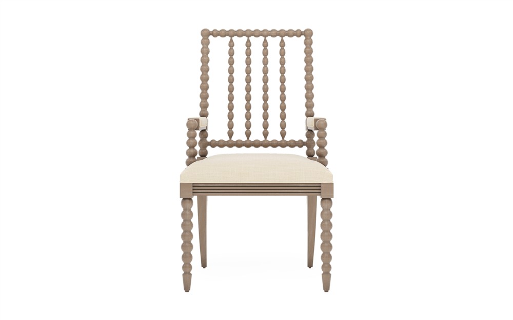 Sabinna Bisque Textured Weave Driftwood Dining Arm Chair|