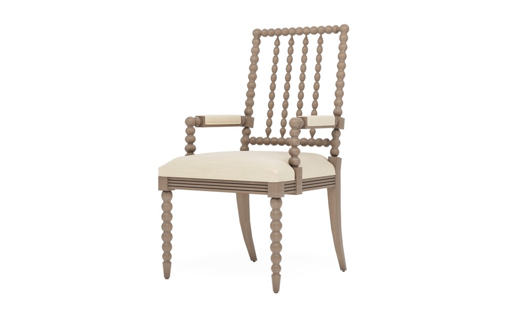 Sabinna Bisque Textured Weave Driftwood Dining Arm Chair|