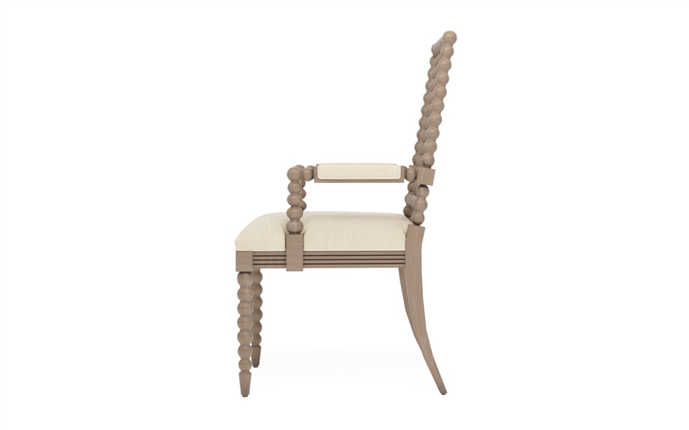 Sabinna Bisque Textured Weave Driftwood Dining Arm Chair|