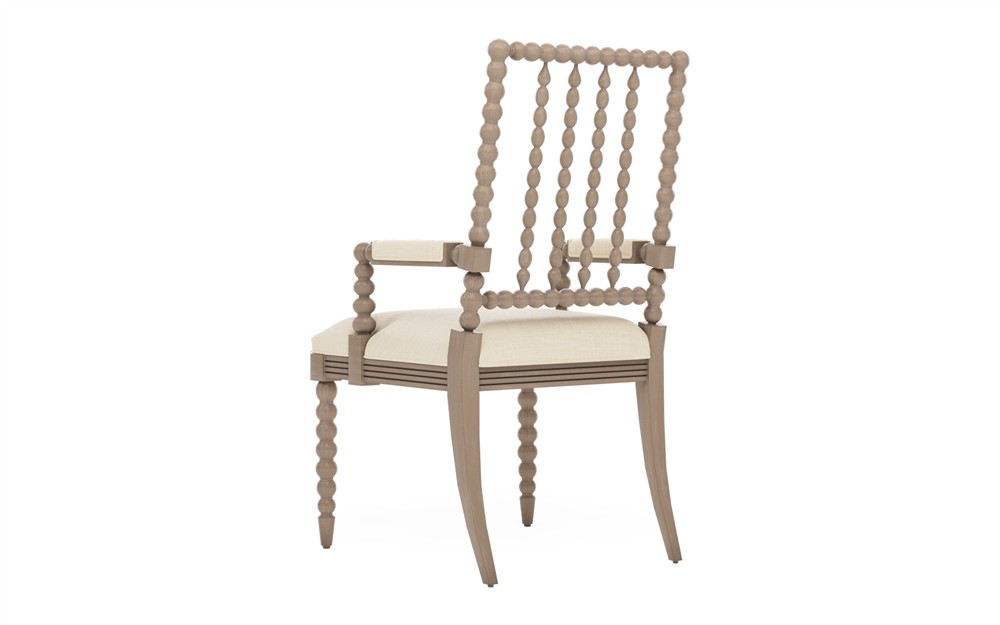 Sabinna Bisque Textured Weave Driftwood Dining Arm Chair|