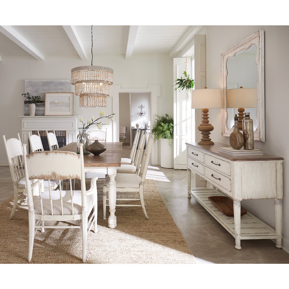 Leo Updated Traditional Beige Performance White Oak Windsor Dining Arm Chair|