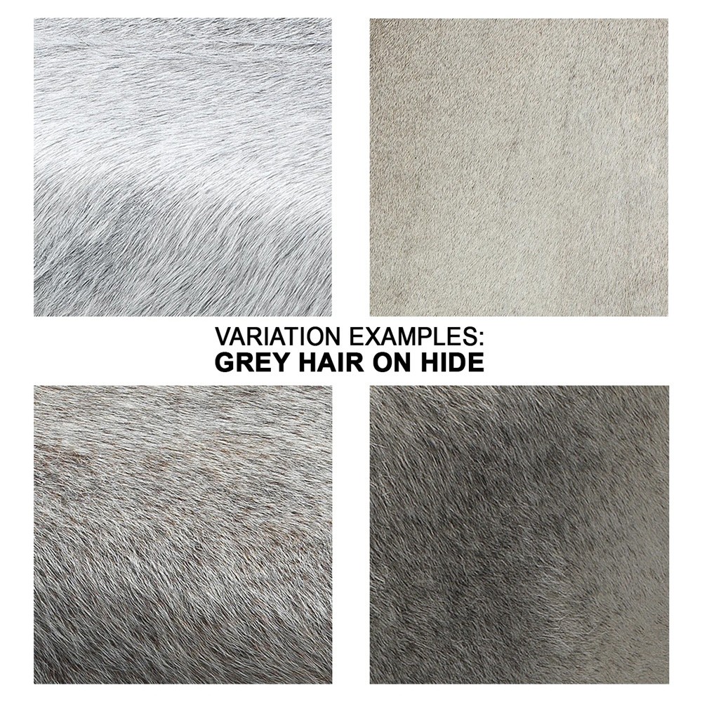 Cassandre Modern Classic Grey Hair on Hide Ottoman|