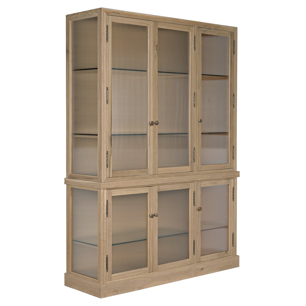 Cyrene Modern Classic Ribbed Glass Oak Wood Display Cabinet|