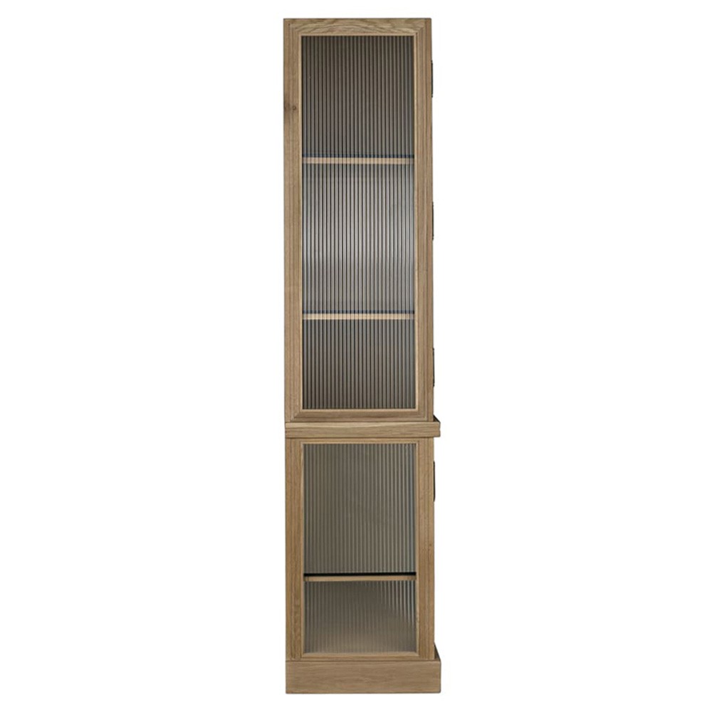 Cyrene Modern Classic Ribbed Glass Oak Wood Display Cabinet|
