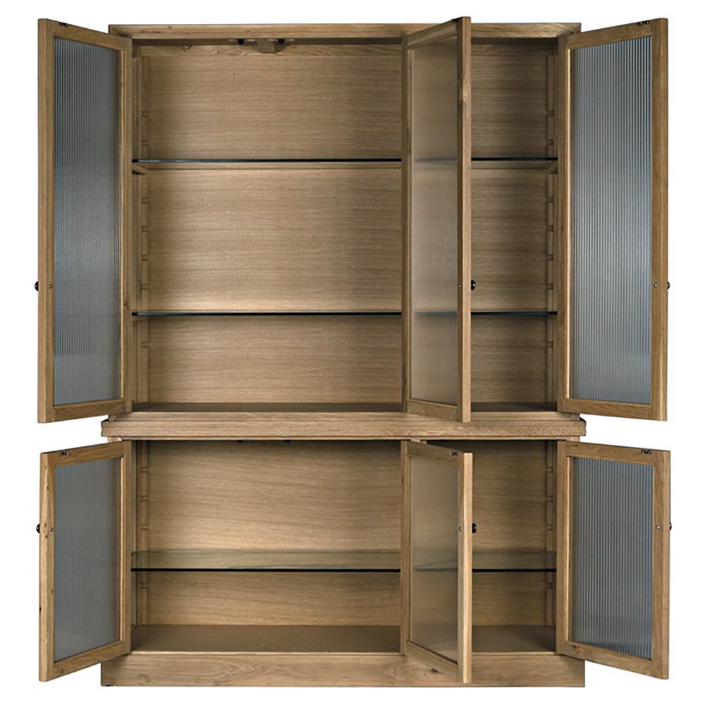 Cyrene Modern Classic Ribbed Glass Oak Wood Display Cabinet|