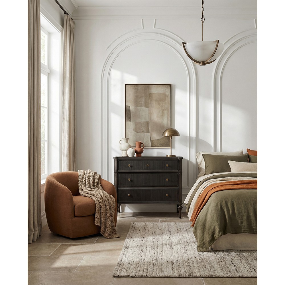 Andrea French Country Dark Brown Oak Wood Chest|