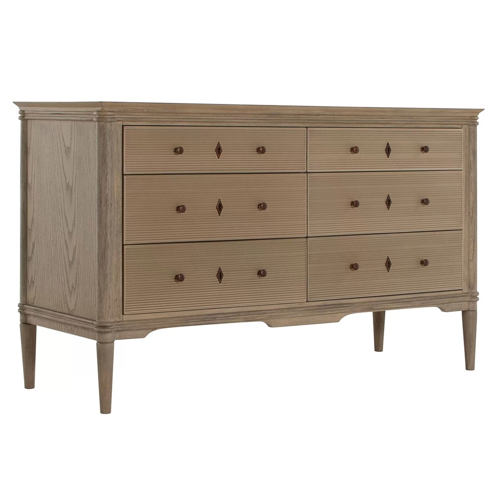 Linnea Updated Traditional Brown Oak Wood Double Dresser|