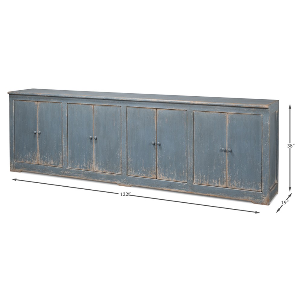 Errol Coastal Beach Distressed Blue Wood Sideboard Extra Wide (Over 100 ...