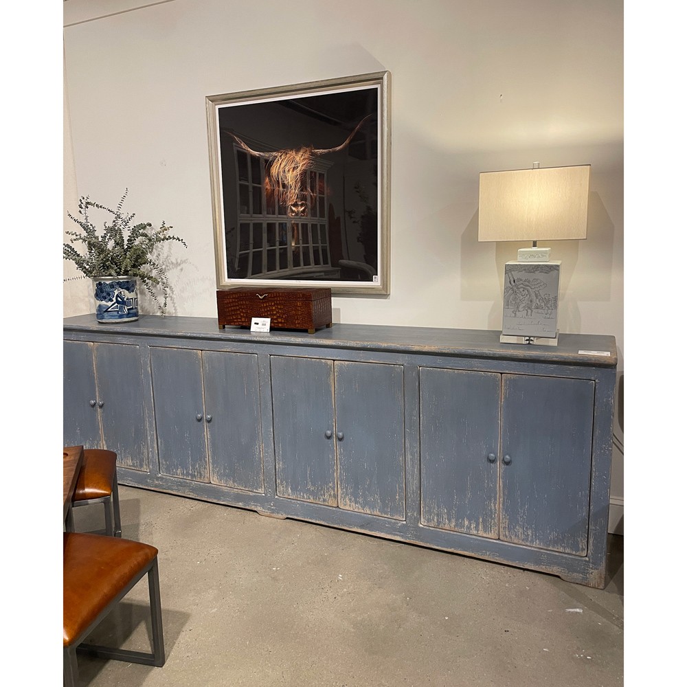 Errol Coastal Beach Distressed Blue Wood Sideboard Extra Wide