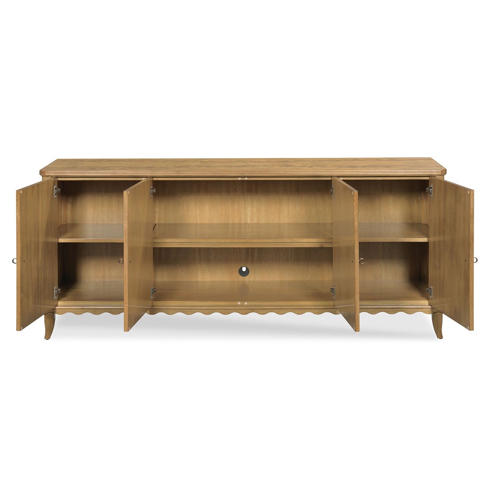 美品■スペイン製■ルイ15世様式■キドニー型デスク■革張り天板■書斎デスク Lela Modern Classic Auden Brown Wood Scalloped Media Cabinet - 74