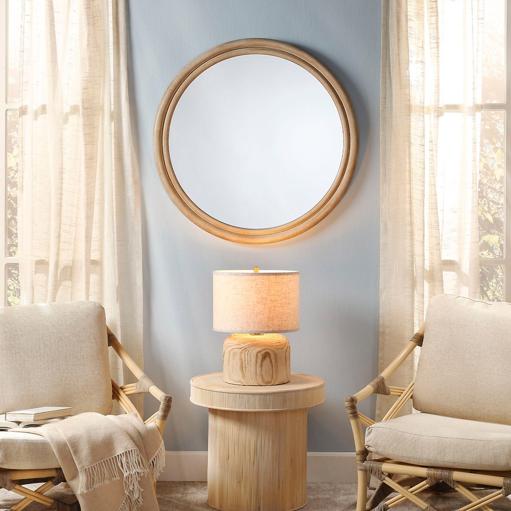 Josiah Coastal Beach Natural Wood Round Wall Mirror|
