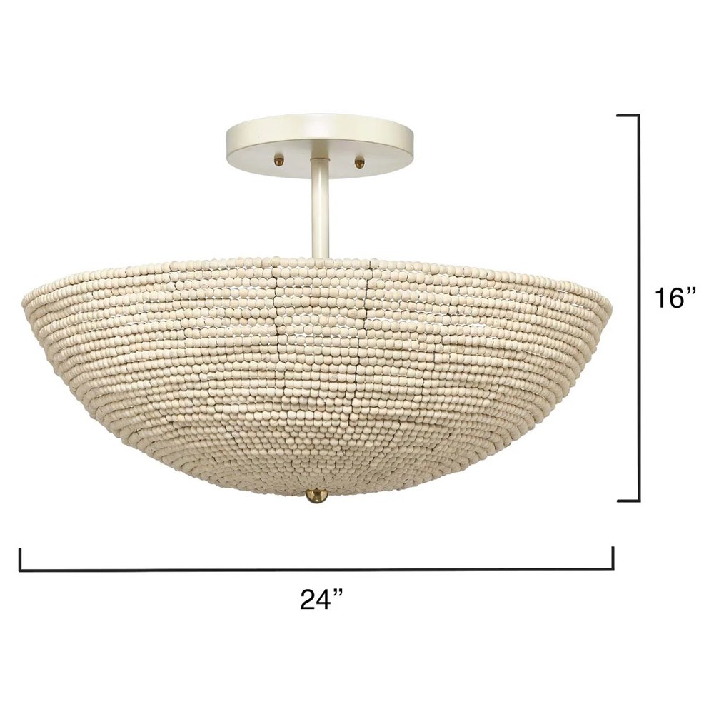 Amyra Coastal Beach White Mango Wood Beads Semi Flush Mount|