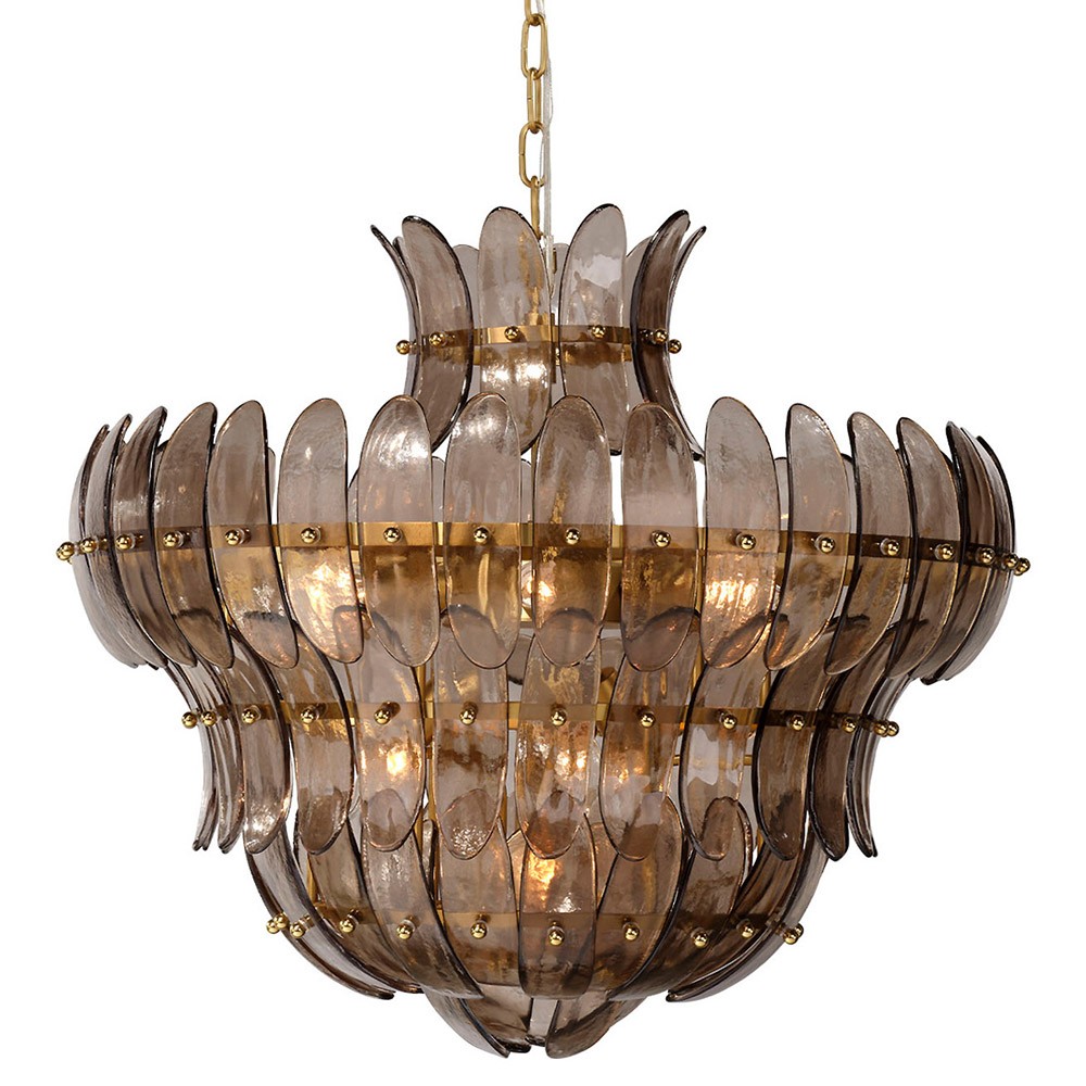 Elowen Updated Traditional Smoked Taupe Glass Curved  Chandelier|