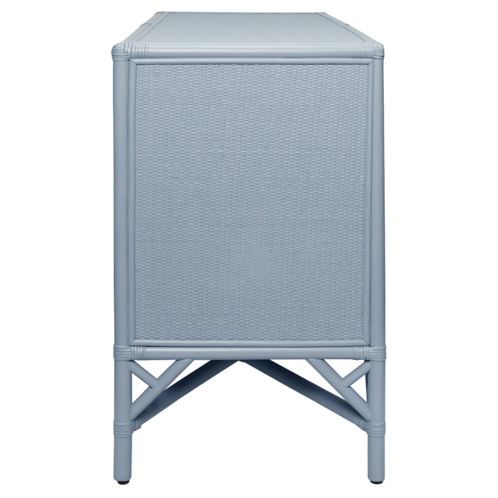 Worlds Away Eleanor Coastal Beach Light Blue Rattan Woven Rope Sideboard|