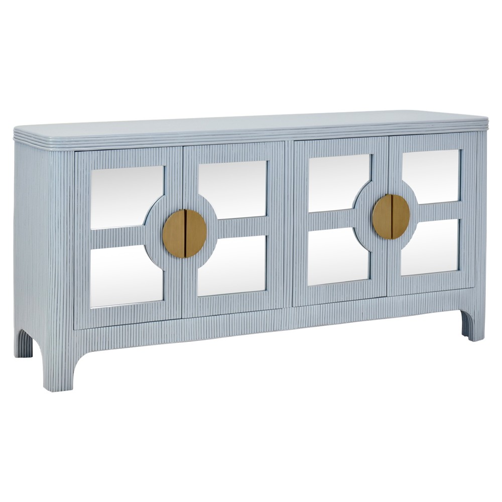 Worlds Away Opal Coastal Beach Light Blue Rattan Mirror Front