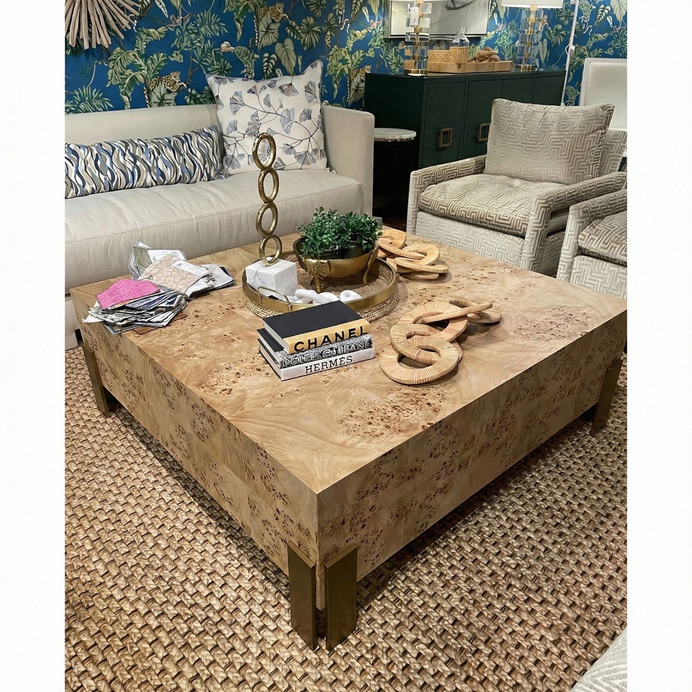 Worlds Away Enid Modern Classic Brown Burl Wood Square Coffee