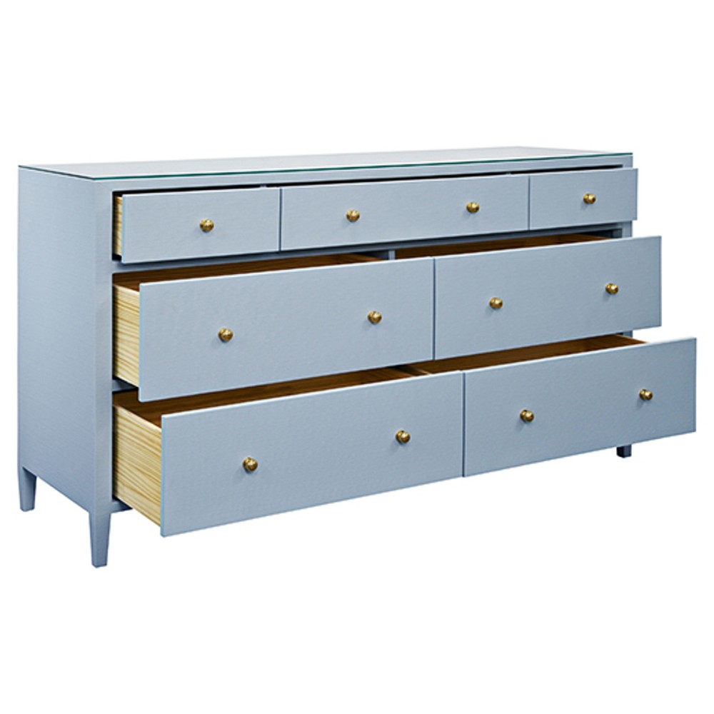 Worlds Away Carnegie Modern Classic Light Blue Textured Linen Double Dresser | Kathy Kuo Home Worlds Away Carnegie Modern Classic Light Blue Textured Linen Double Dresser | Kathy Kuo Home