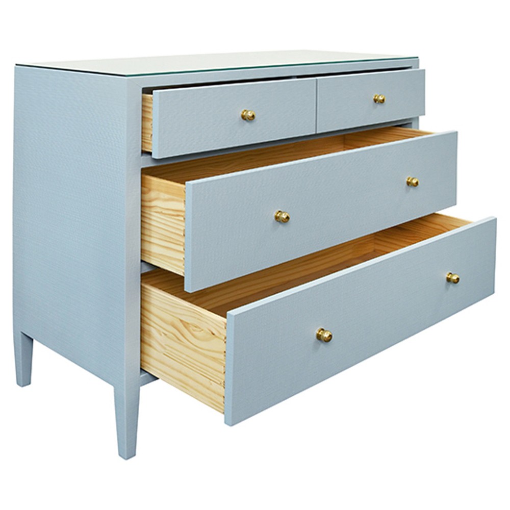 Worlds Away Michelle Modern Classic Light Blue Textured Linen Wood Dresser  | Kathy Kuo Home