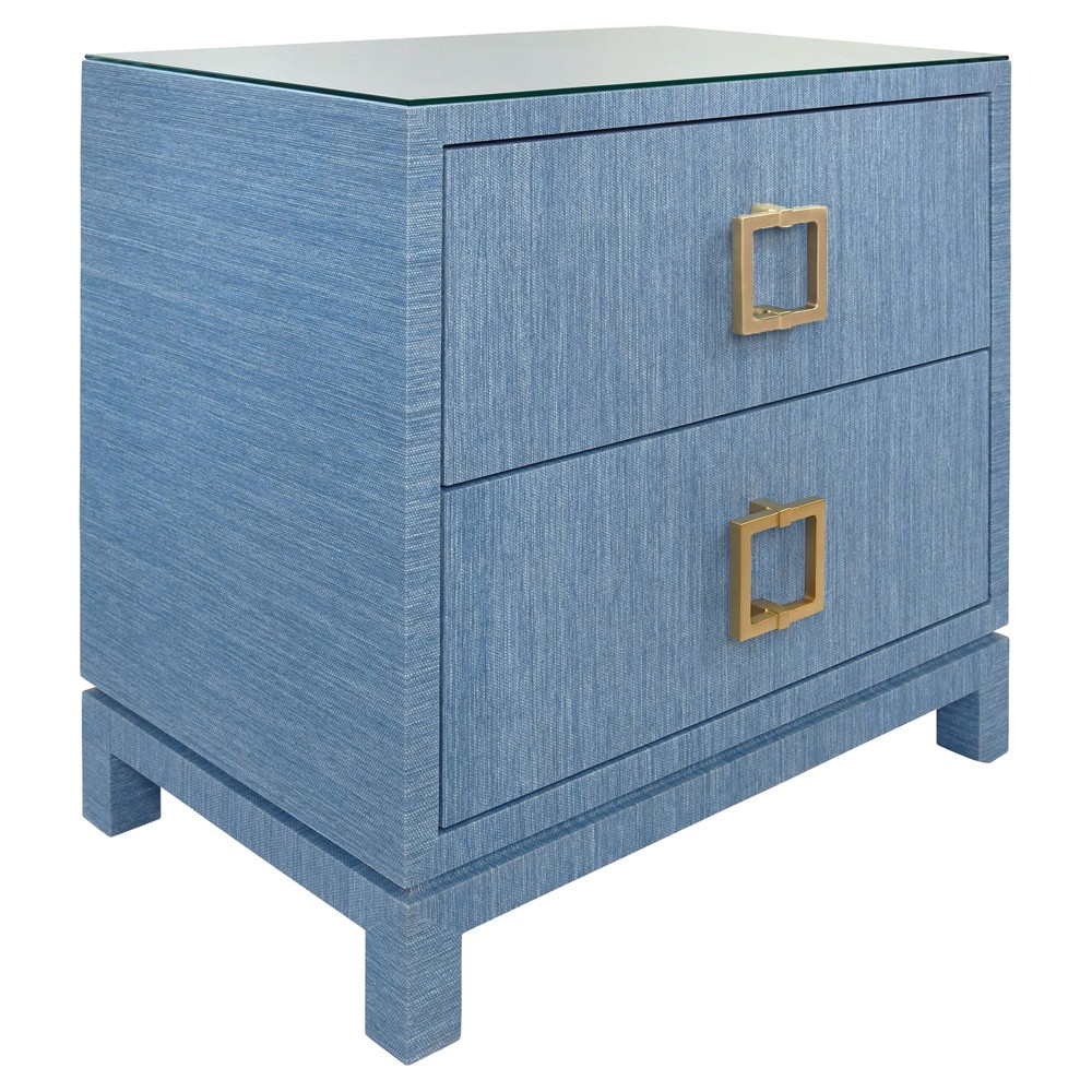 Worlds Away Cole Modern Classic Blue Grasscloth Brass Pull