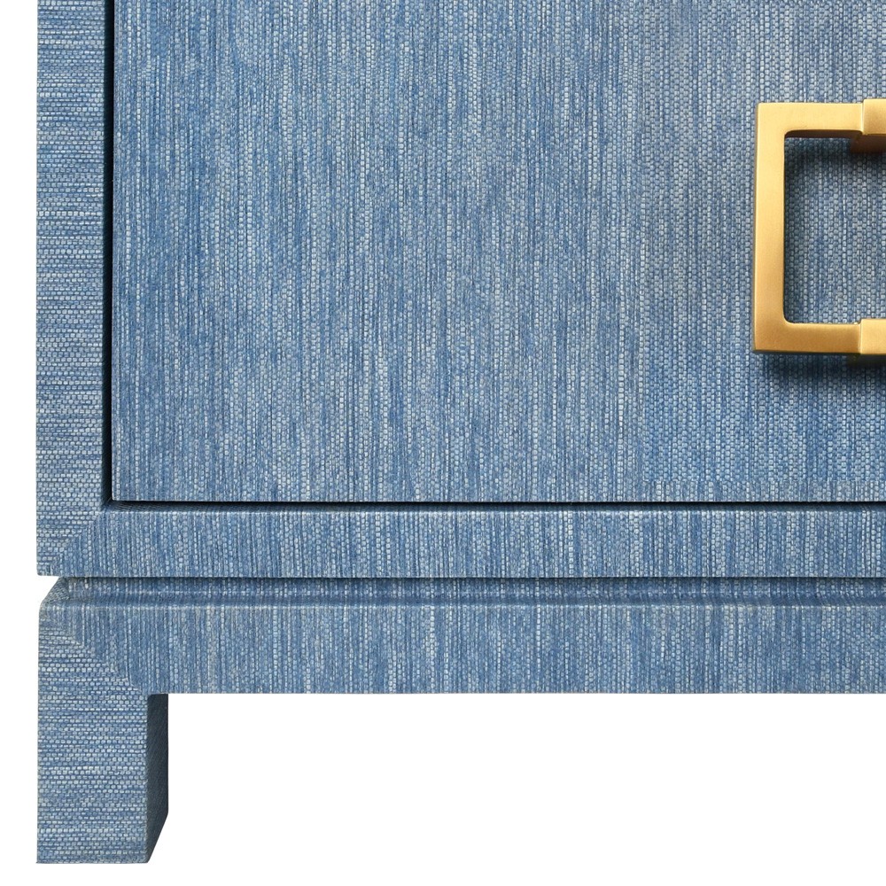 Worlds Away Cole Modern Classic Blue Grasscloth Brass Pull