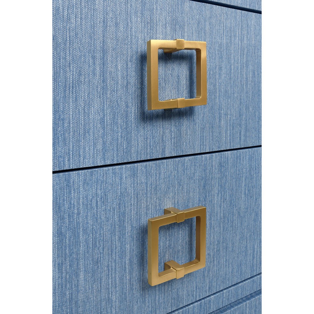 Worlds Away Cole Modern Classic Blue Grasscloth Brass Pull