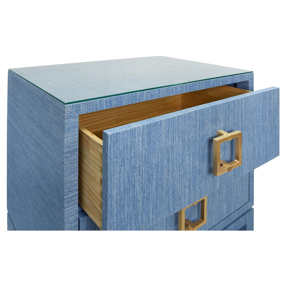 Worlds Away Cole Modern Classic Blue Grasscloth Brass Pull