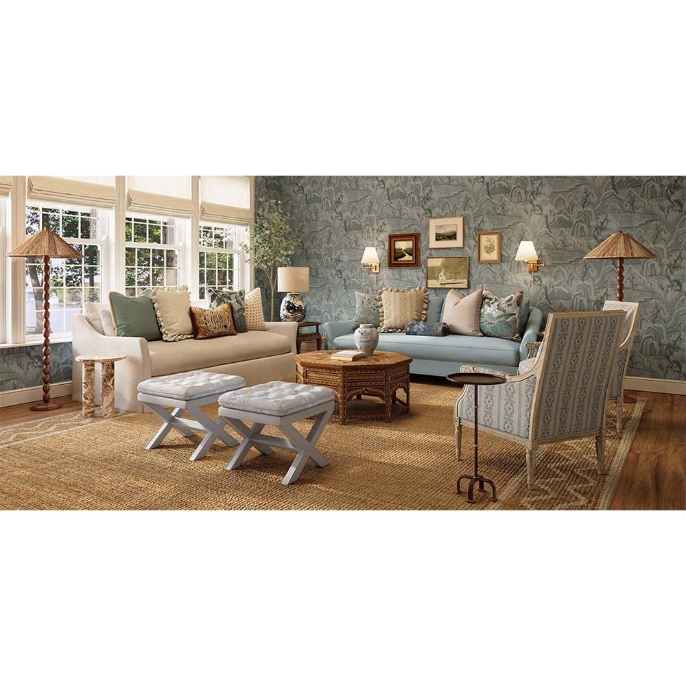 Riona Coastal Jute Shade Natural Walnut Wood Heirloom Floor Lamp