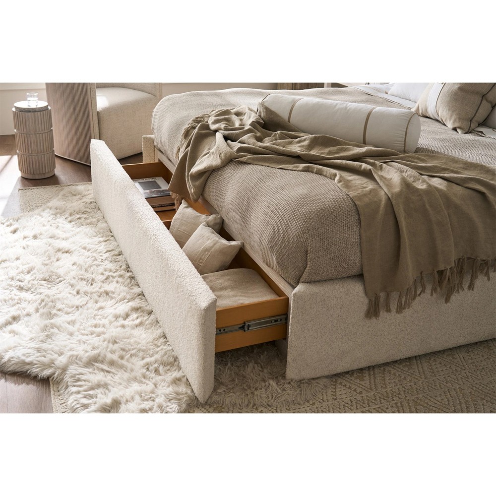 Diana Modern Classic Cream Boucle White Oak Storage Wing Bed - Queen|