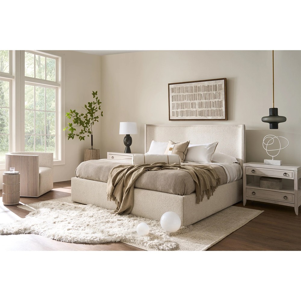 Diana Modern Classic Cream Boucle White Oak Storage Wing Bed - Queen|