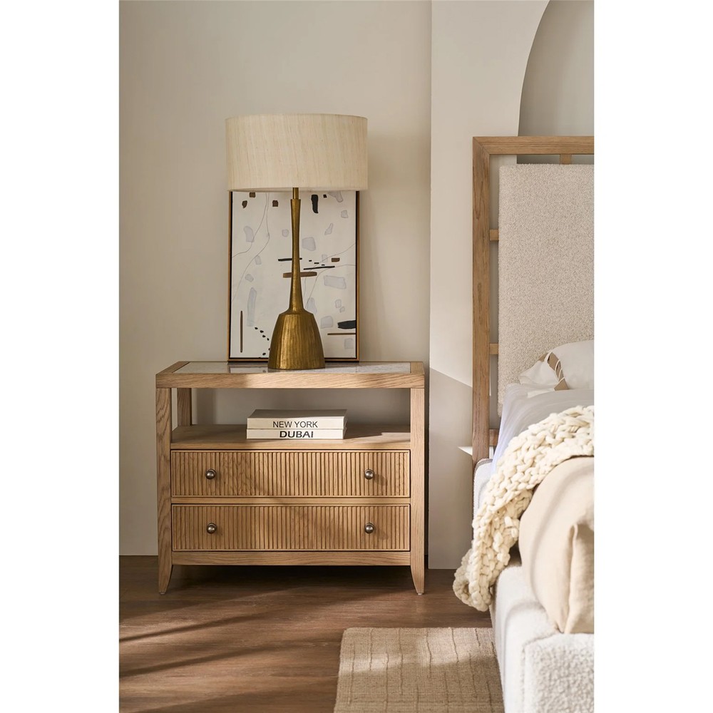 Isabella Modern Classic Grey Stone Fluted Brown Oak Nightstand|