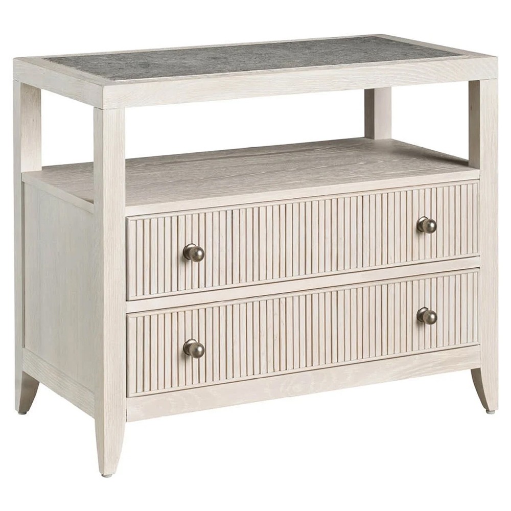 Isabella Modern Classic Grey Stone Fluted White Oak Nightstand|