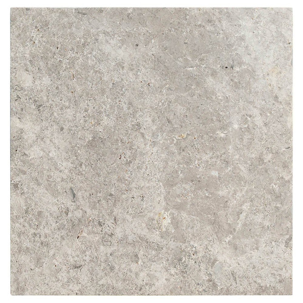 Isabella Modern Classic Grey Stone Fluted Brown Wood Square Side Table|